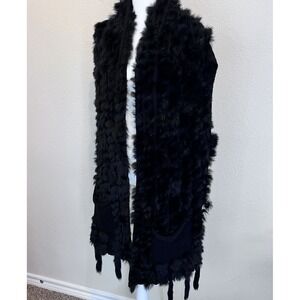 Costa Blanca Black Long Rabbit Fur Knit Vest Size Small (MSRP $249)‎ Witchy Goth